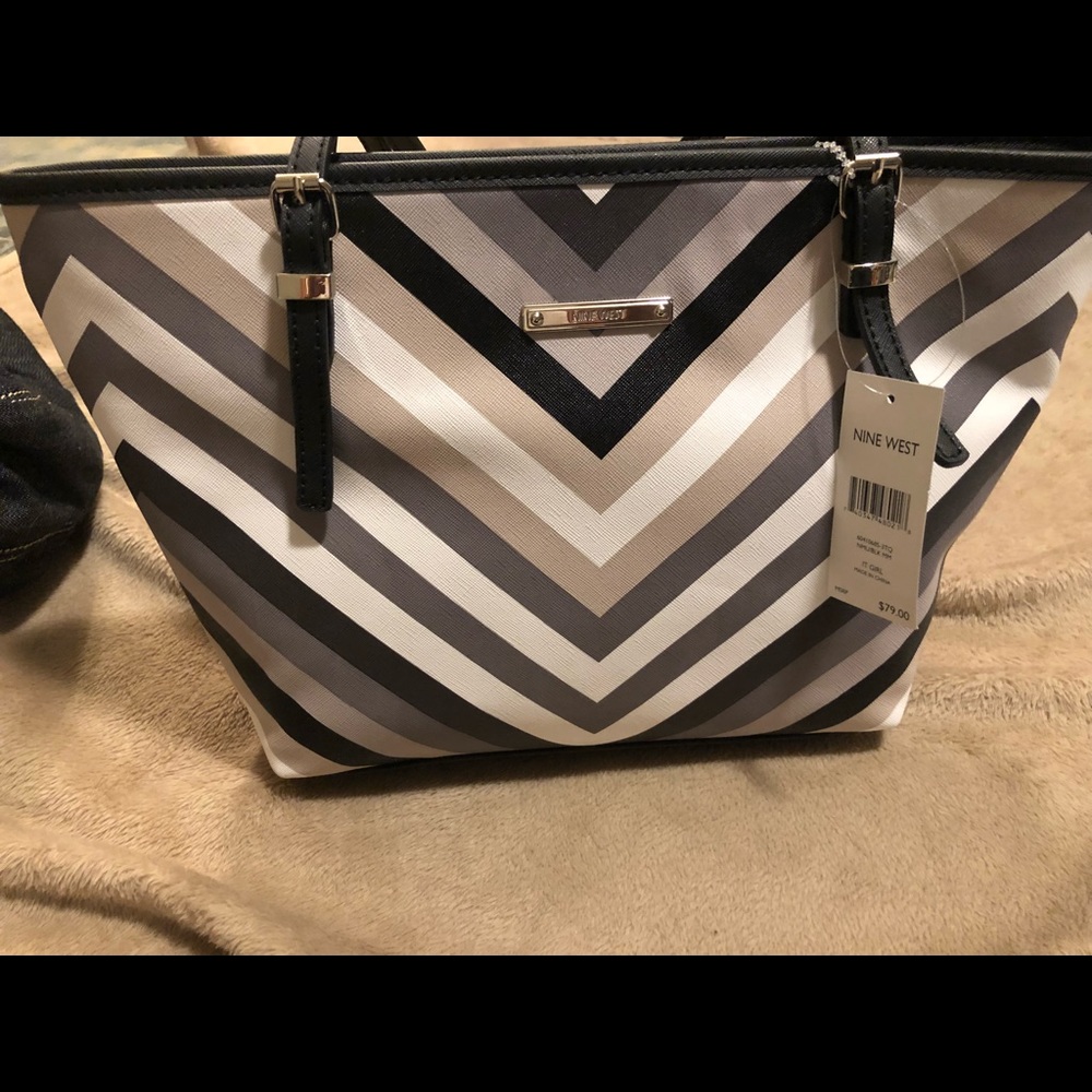 Nine West tan, black, white & gray stripe purse
